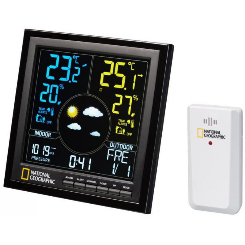 Station météo radio | Écran couleur | Alarme | Météo avec calendrier |  Affichage de la température intérieure et extérieure | Hygromètre |  Thermomètre